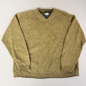 Tommy Bahama Mens M V Neck Sweater Brown Cotton Wool Blend Pullover Knit